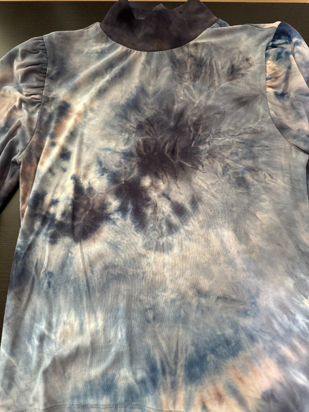 Derek Heart Blue Grey Tie-Dye Mock Neck Long Sleeve Top - Medium